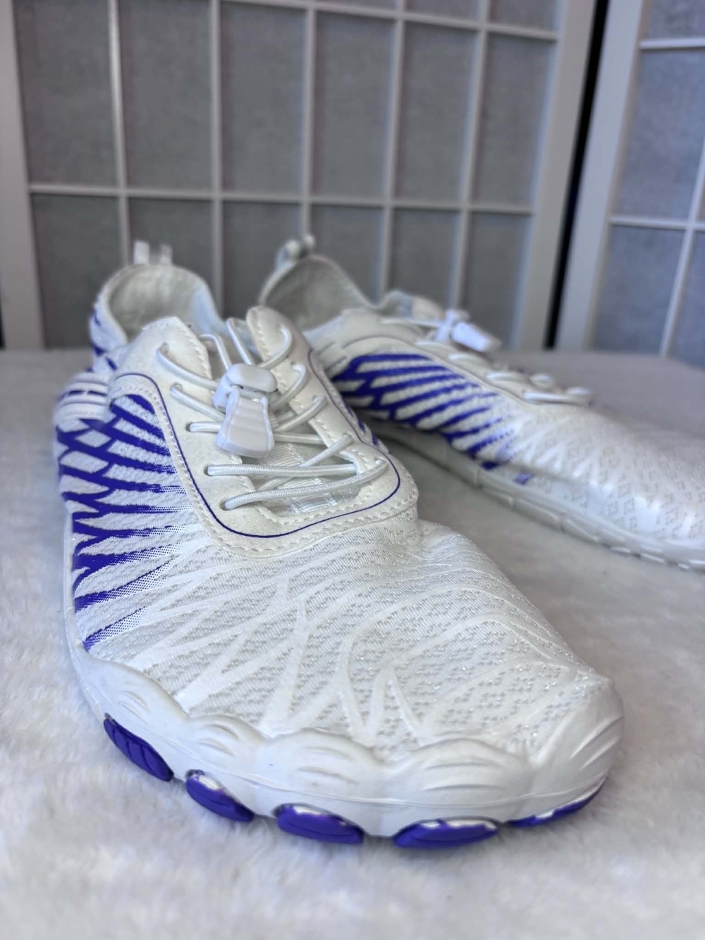 Women's White Athletic Sneakers with Purple Accents